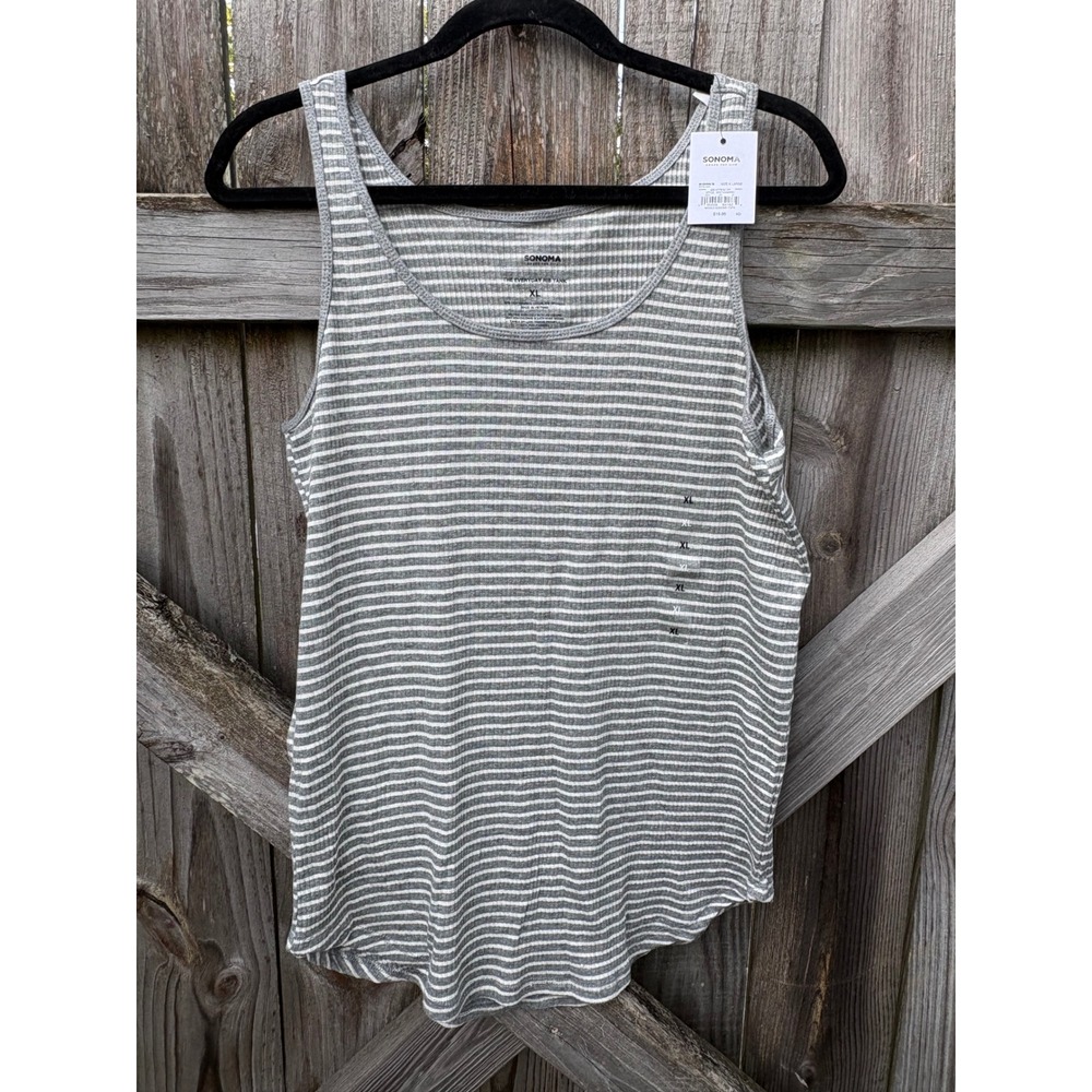 Sonoma Goods For Life Everyday Rib Tank Gray White Striped XL WS71K490RR1